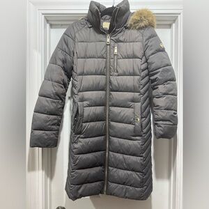 Michael Kors Gray Puffer Coat with Faux Fur Hood